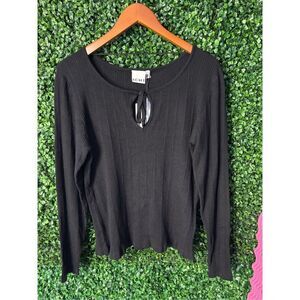 ICHI NWT BLACK TIE FRONT LONG SLEEVE TOP SZ‎ MEDIUM